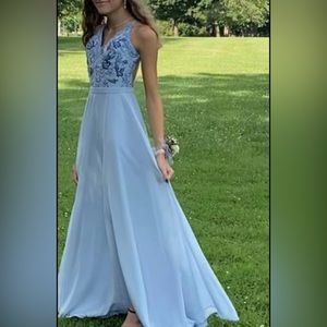XS light blue prom dress with side slit. Worn once. $150